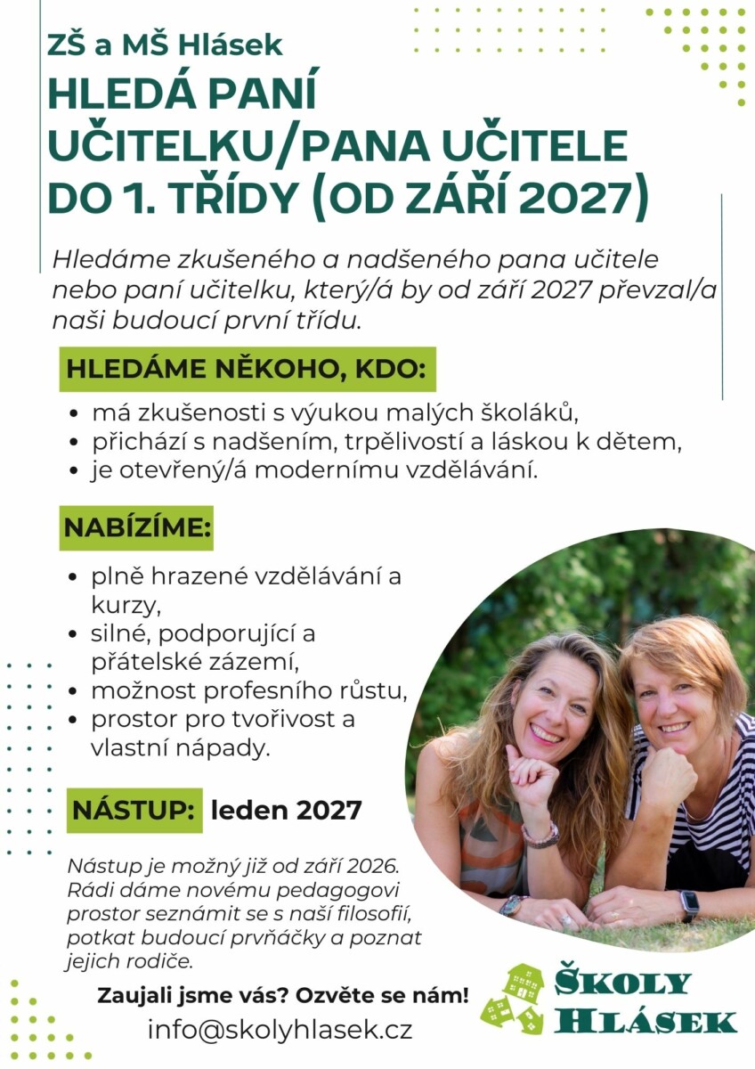 Featured image for “Hledáme zkušeného pedagoga do 1. třídy od září 2027”